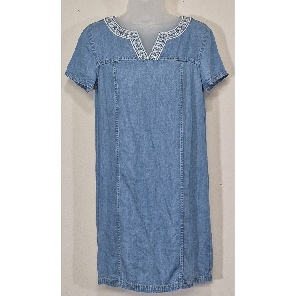 Southern Tide Holly Embroidered Chambray Dress Blue Short Sleeve Shirt XS